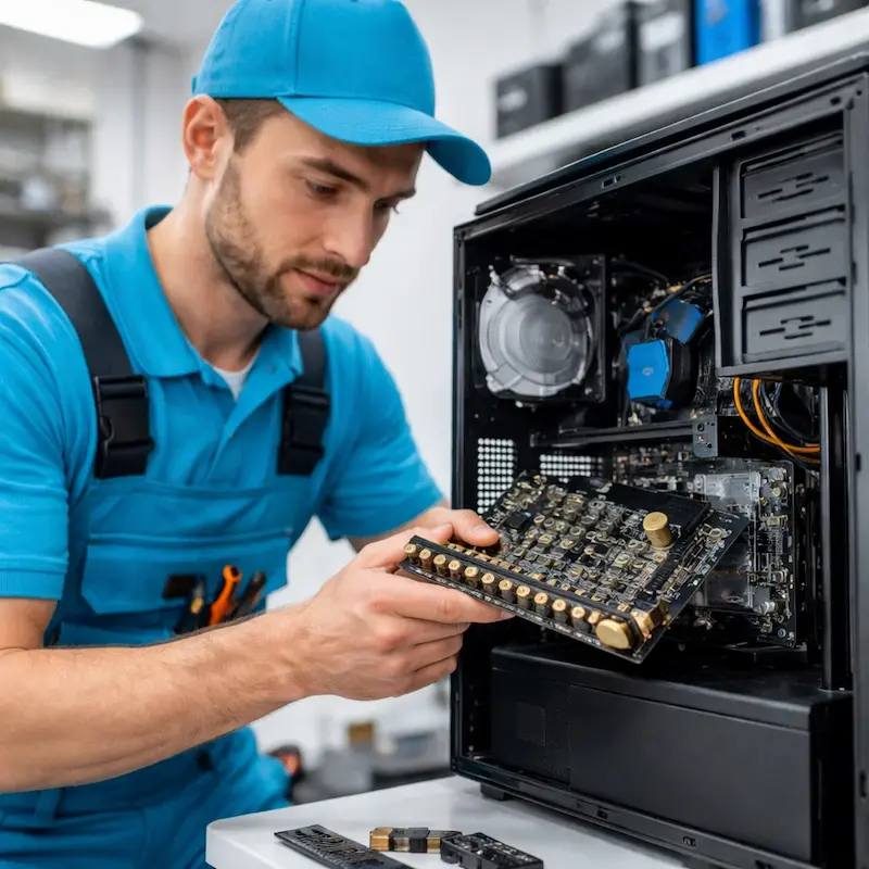 Мастер устанавливает звуковую карту на ПК в Красноярске